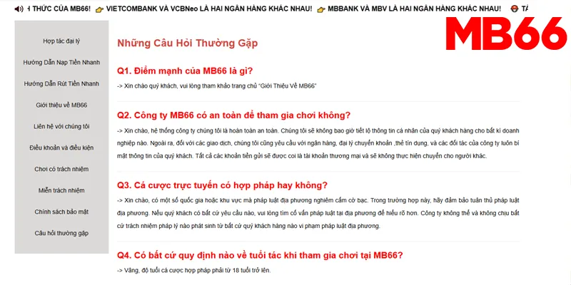 những câu hỏi thường gặp tại mb66